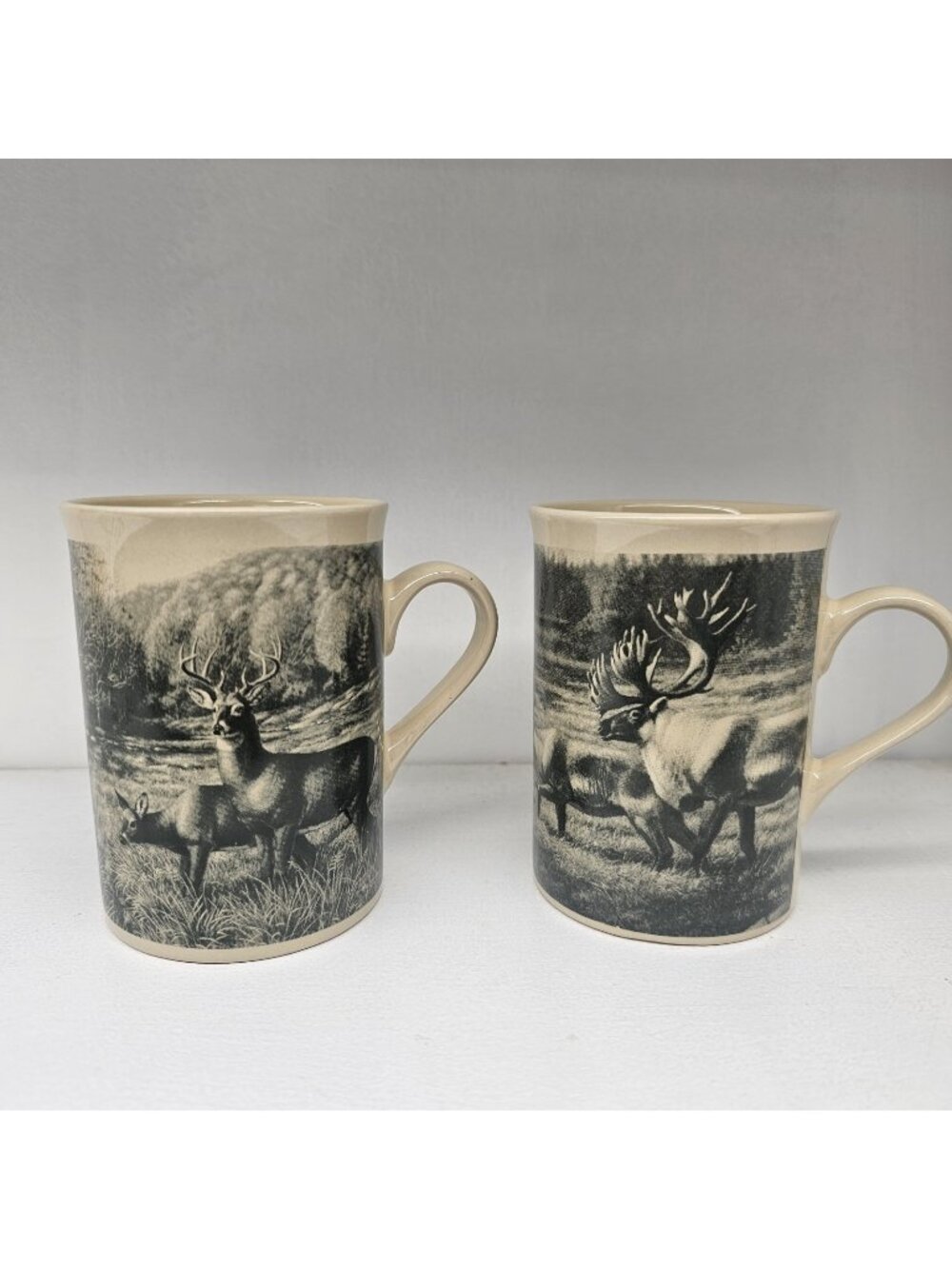 VTG Field & Stream Coffee Mugs Pair DesignPac ELK , Whitetail Deer Hunt Buck